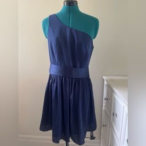 Vera Wang White One Shoulder Dress (Blue, US 12)